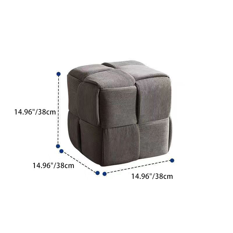 Scandinavian Corduroy Wood Cube Low Stool — Dark Green