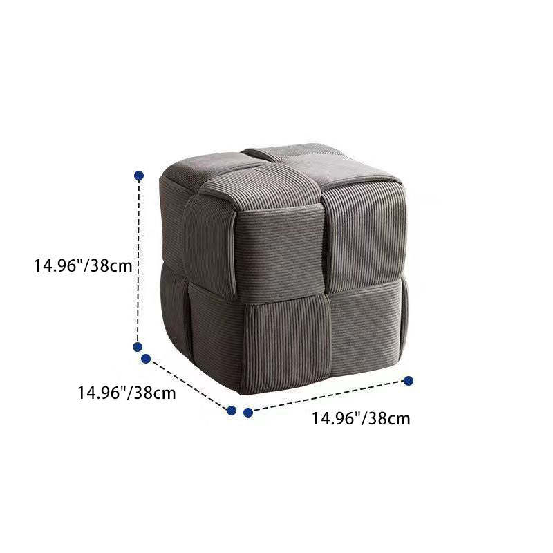 Scandinavian Corduroy Wood Cube Low Stool — Dark Green