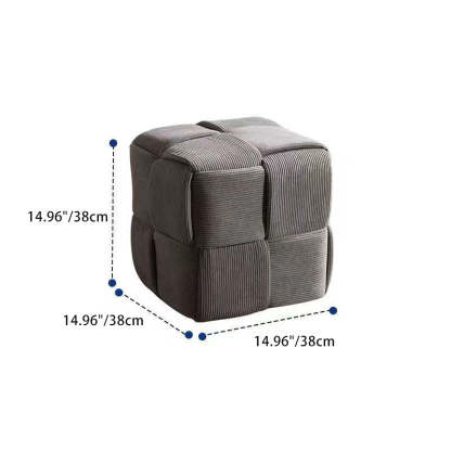 Scandinavian Corduroy Wood Cube Low Stool — Dark Green