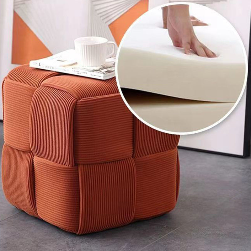 Scandinavian Corduroy Wood Cube Low Stool — White