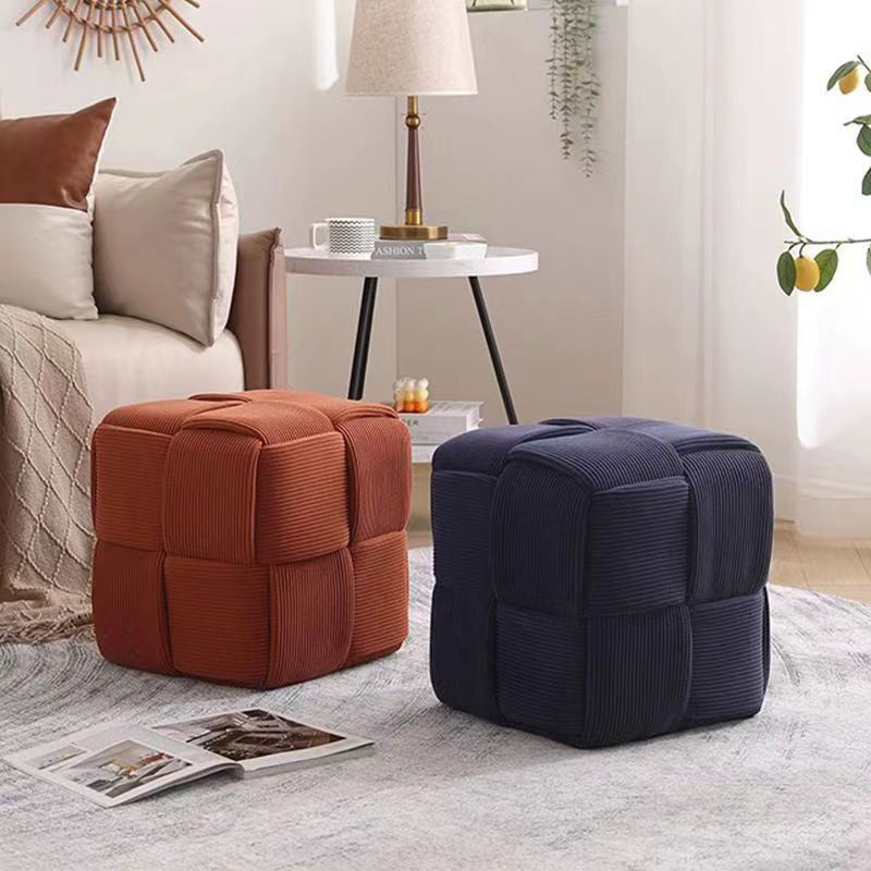 Scandinavian Corduroy Wood Cube Low Stool