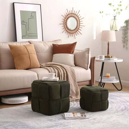 Scandinavian Corduroy Wood Cube Low Stool