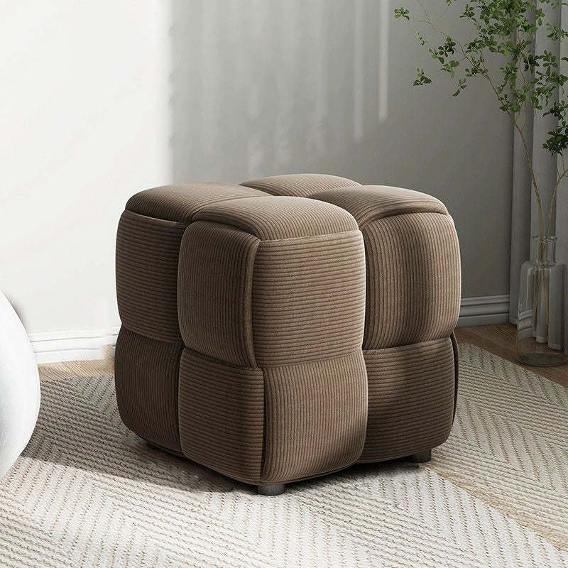 Scandinavian Corduroy Wood Cube Low Stool — Dark Blue