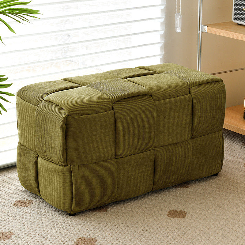 Scandinavian Corduroy Wood Cube Low Stool