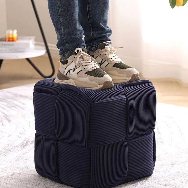 Scandinavian Corduroy Wood Cube Low Stool — Dark Gray