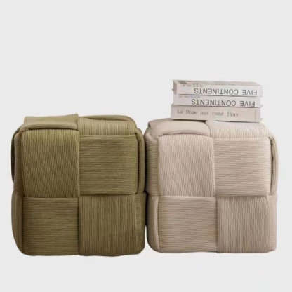 Scandinavian Corduroy Wood Cube Low Stool