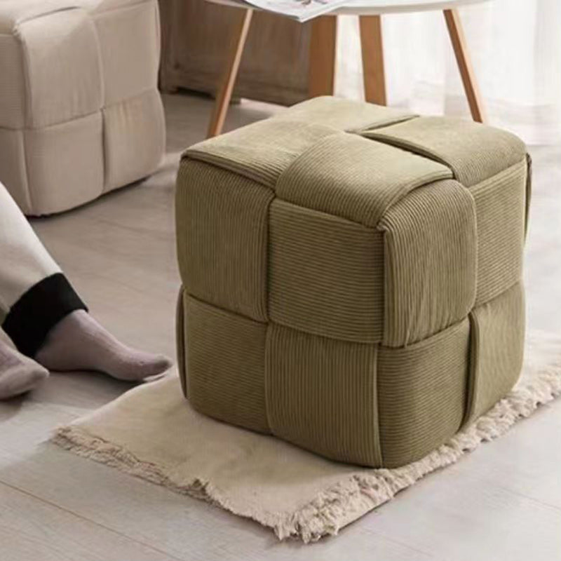 Scandinavian Corduroy Wood Cube Low Stool