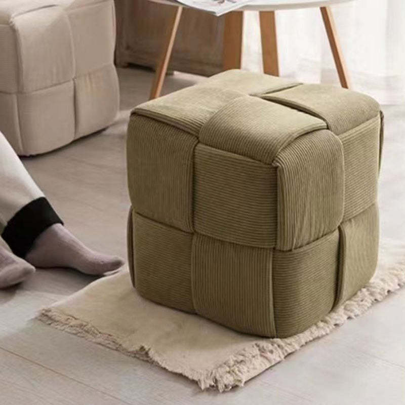 Scandinavian Corduroy Wood Cube Low Stool