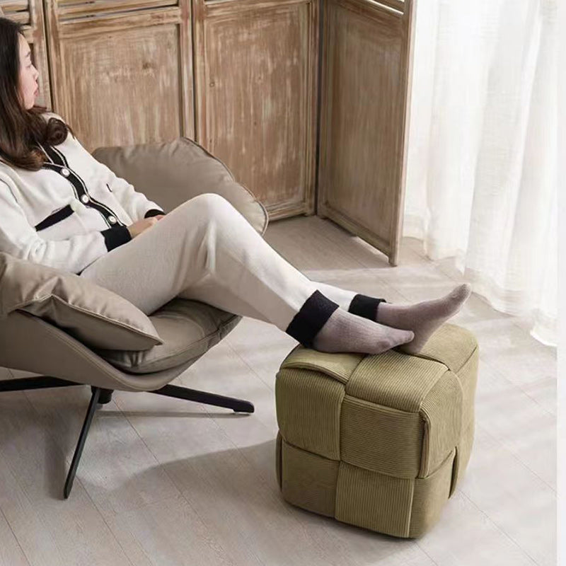 Scandinavian Corduroy Wood Cube Low Stool
