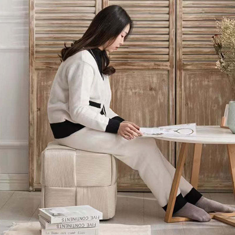 Nordic cube corduroy gray wood fabric low stools, Lighom