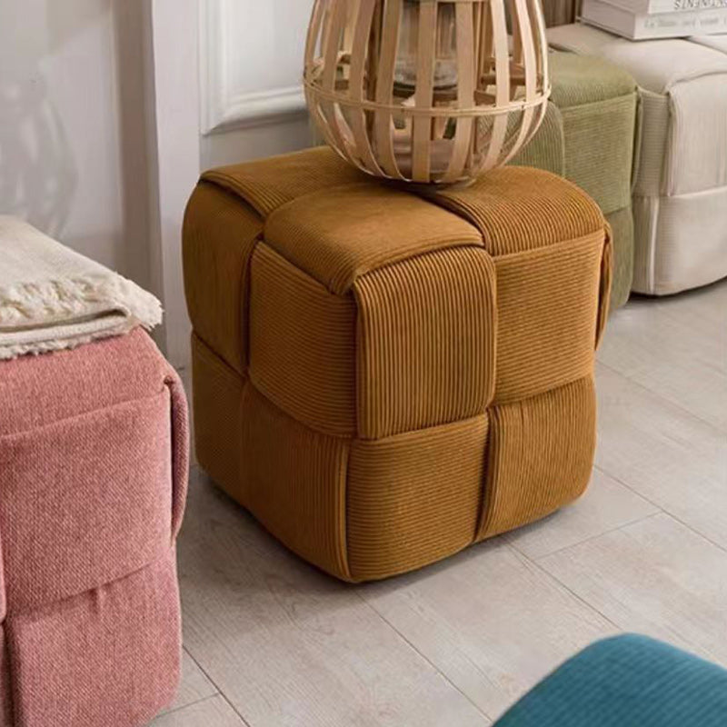 Scandinavian Corduroy Wood Cube Low Stool