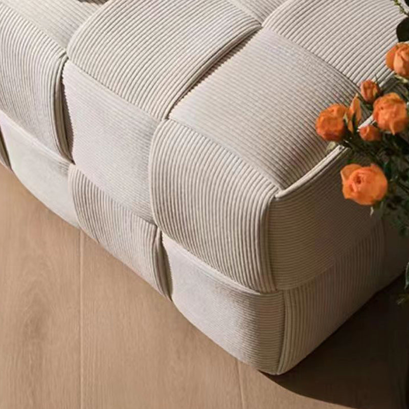 Scandinavian Corduroy Wood Cube Low Stool — Dark Green