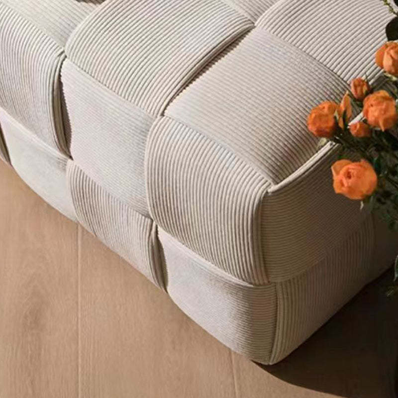 Scandinavian Corduroy Wood Cube Low Stool — Dark Green