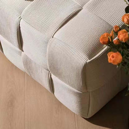 Scandinavian Corduroy Wood Cube Low Stool — Dark Green