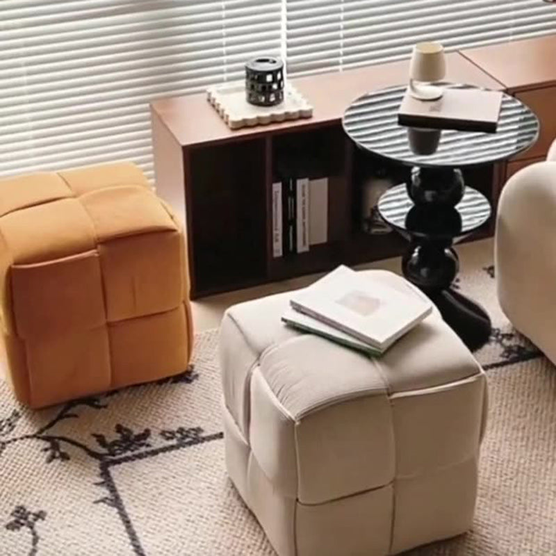 Scandinavian Corduroy Wood Cube Low Stool