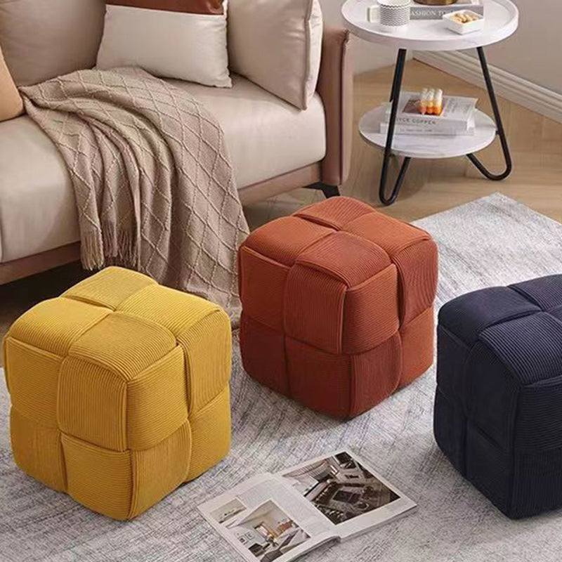 Scandinavian Corduroy Wood Cube Low Stool
