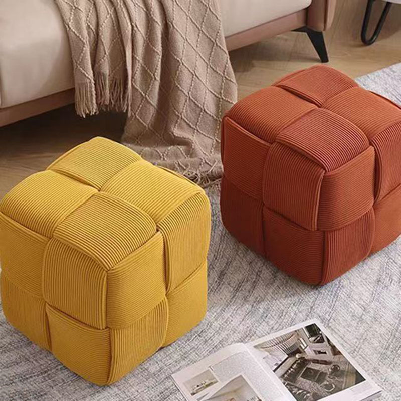Scandinavian Corduroy Wood Cube Low Stool