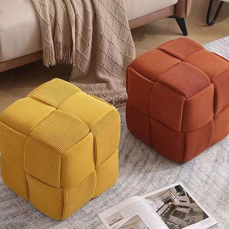 Scandinavian Corduroy Wood Cube Low Stool