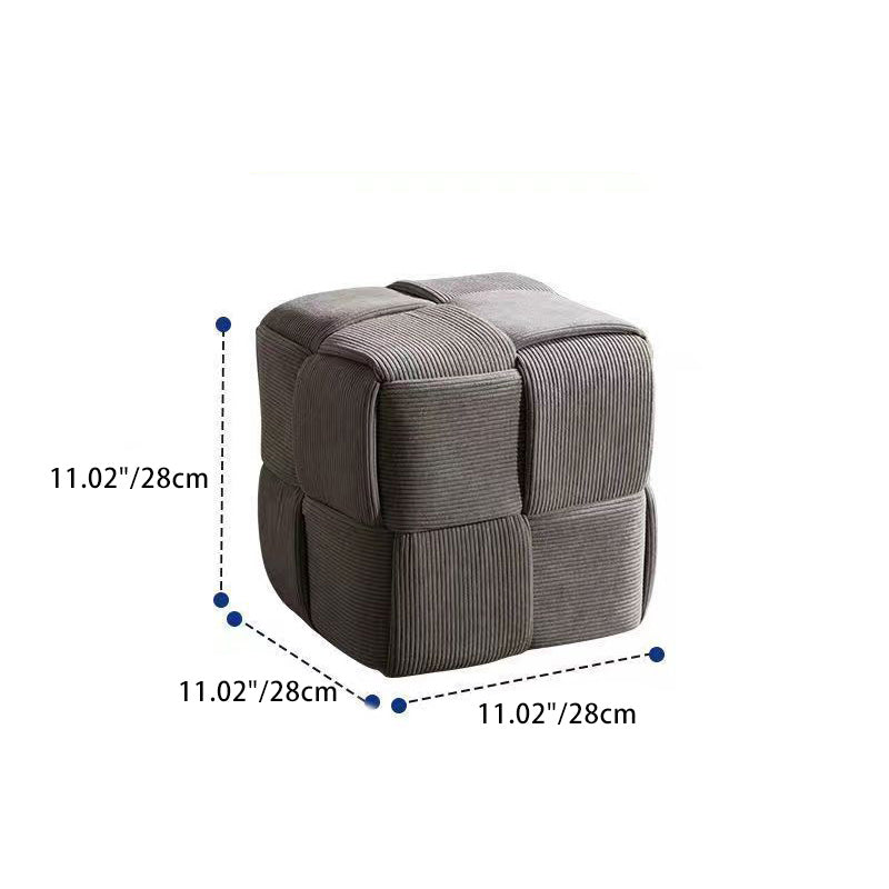 Scandinavian Corduroy Wood Cube Low Stool — White