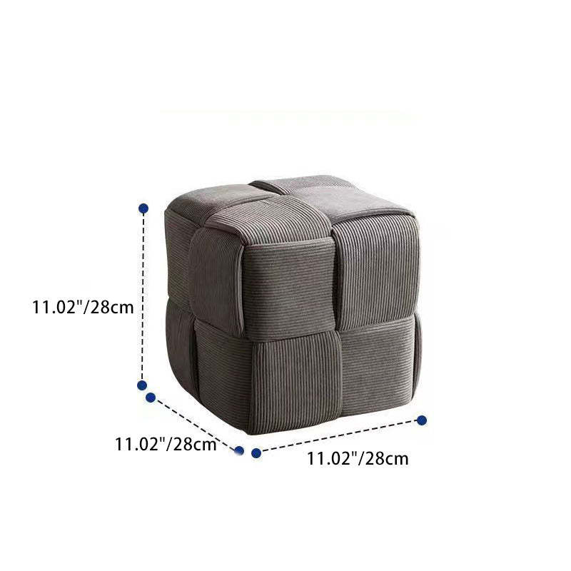 Scandinavian Corduroy Wood Cube Low Stool — White