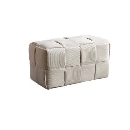 Scandinavian Corduroy Wood Cube Low Stool