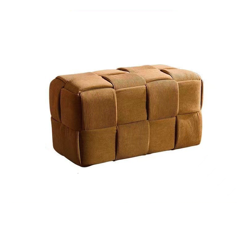 Scandinavian Corduroy Wood Cube Low Stool