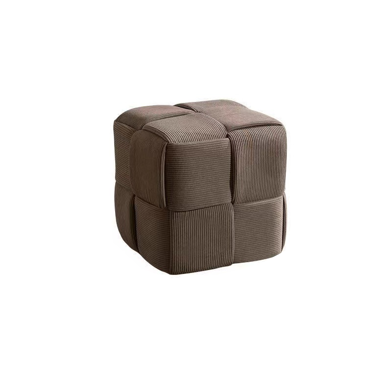 Scandinavian Corduroy Wood Cube Low Stool