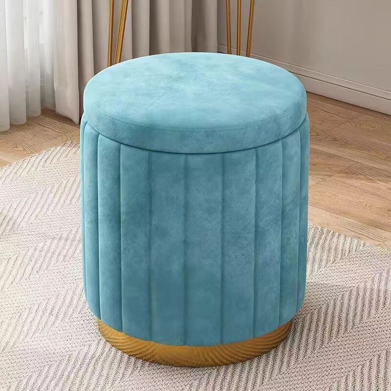 Scandinavian Velvet Wood Round Vanity Stool With Storage