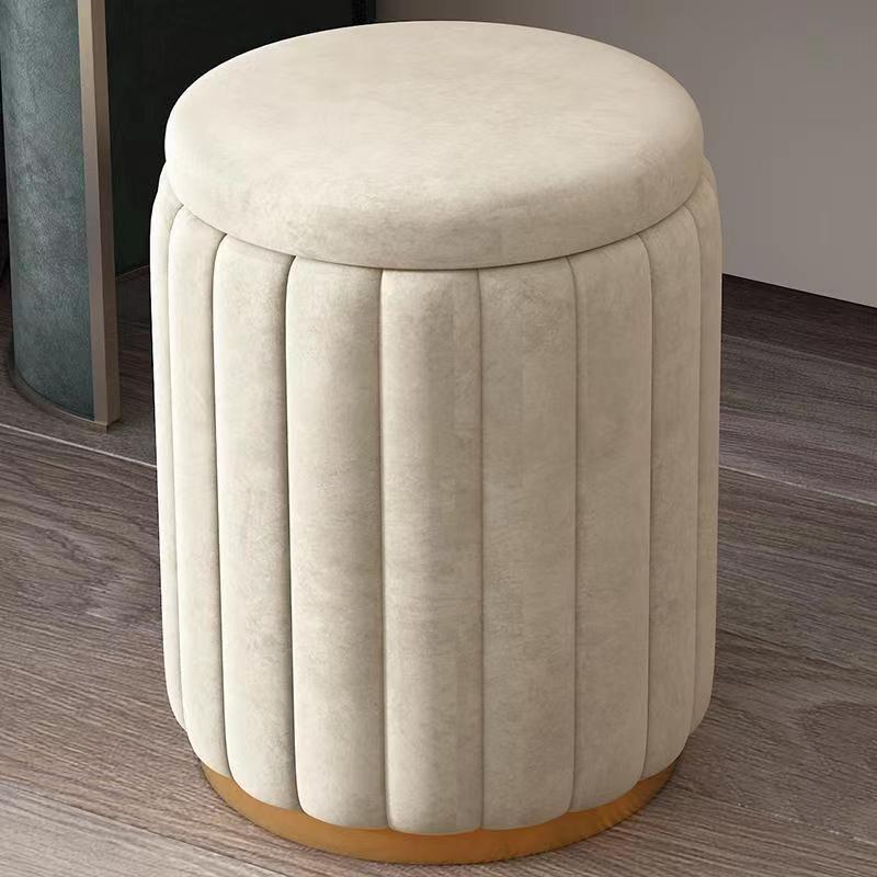 Scandinavian Velvet Wood Round Vanity Stool With Storage
