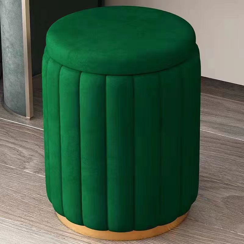Scandinavian Velvet Wood Round Vanity Stool With Storage