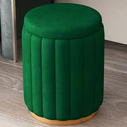 Scandinavian Velvet Wood Round Vanity Stool With Storage
