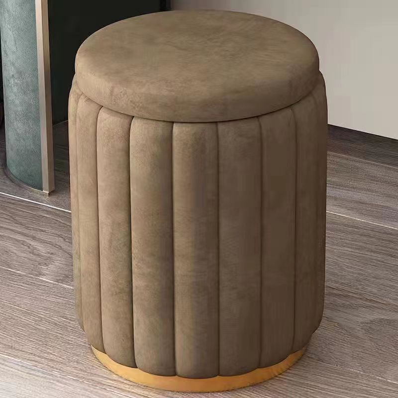 Scandinavian Velvet Wood Round Vanity Stool With Storage