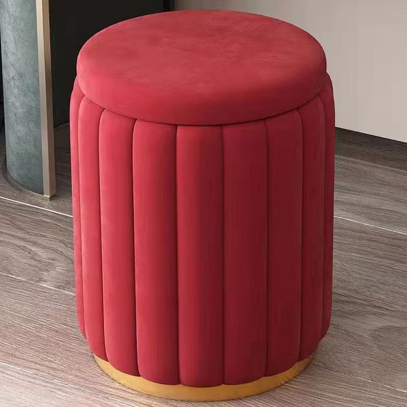 Scandinavian Velvet Wood Round Vanity Stool With Storage