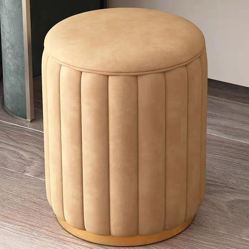 Scandinavian Velvet Wood Round Vanity Stool With Storage — Containable / Beige