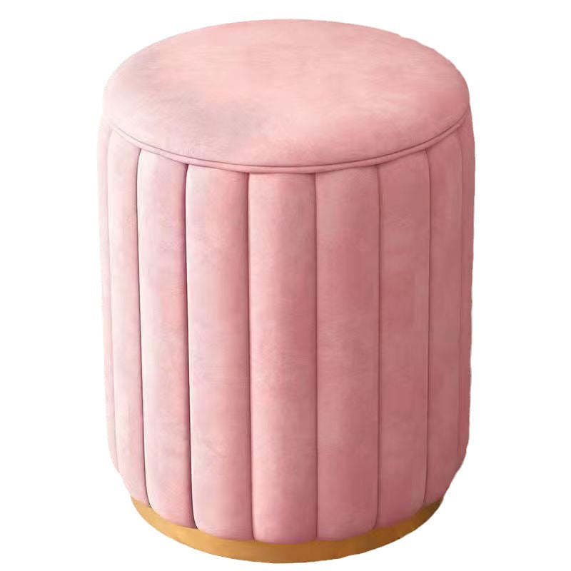 Scandinavian Velvet Wood Round Vanity Stool With Storage