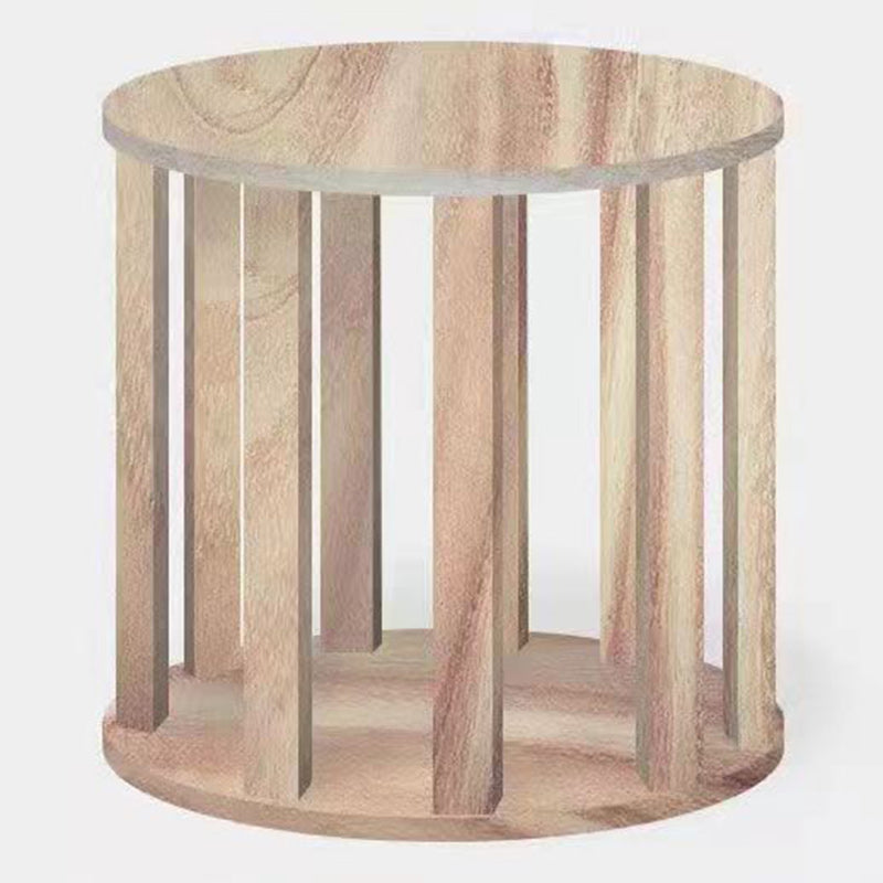 Scandinavian Velvet Wood Round Vanity Stool With Storage — Not Containable / Brown