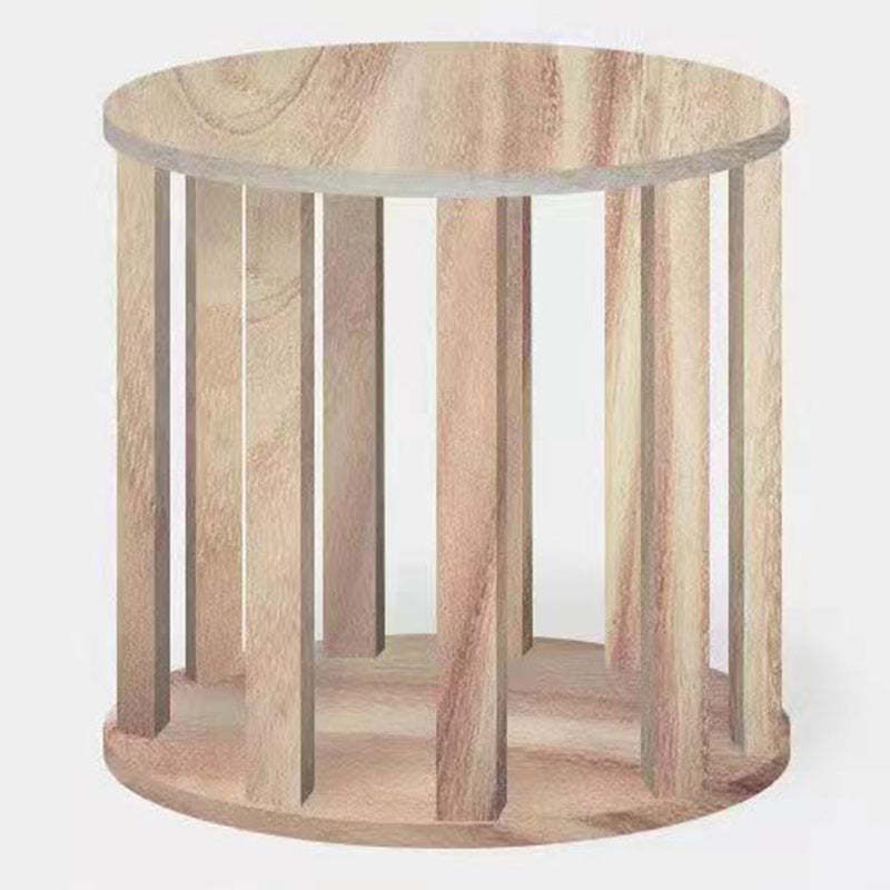 Scandinavian Velvet Wood Round Vanity Stool With Storage — Not Containable / Brown
