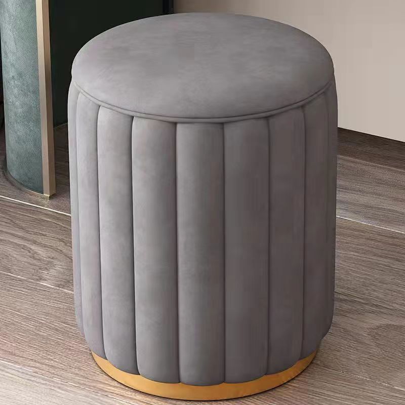 Scandinavian Velvet Wood Round Vanity Stool With Storage — Containable / Green