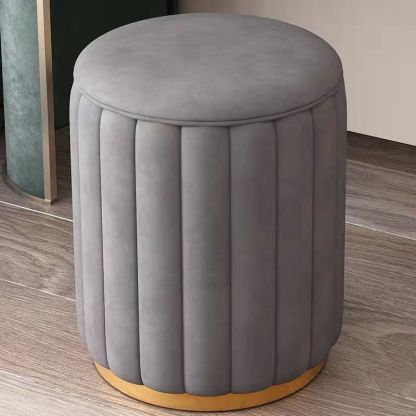 Scandinavian Velvet Wood Round Vanity Stool With Storage — Containable / Green
