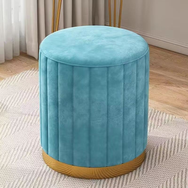 Scandinavian Velvet Wood Round Vanity Stool With Storage — Containable / Red