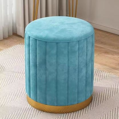 Scandinavian Velvet Wood Round Vanity Stool With Storage — Containable / Red