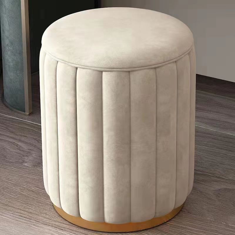 Scandinavian Velvet Wood Round Vanity Stool With Storage