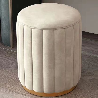 Scandinavian Velvet Wood Round Vanity Stool With Storage