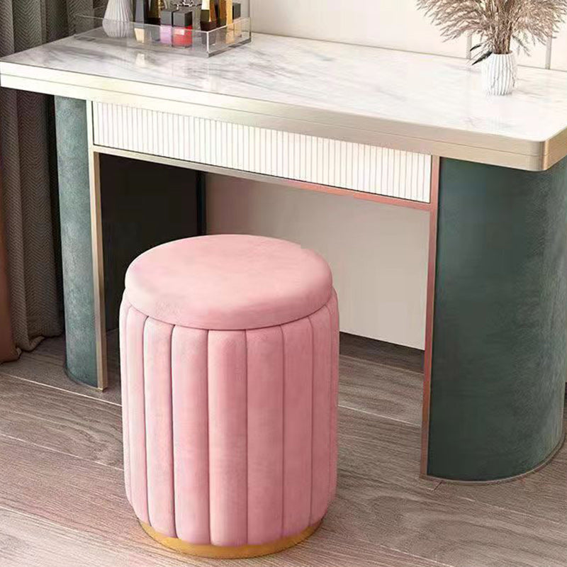 Scandinavian Velvet Wood Round Vanity Stool With Storage — Not Containable / Gray
