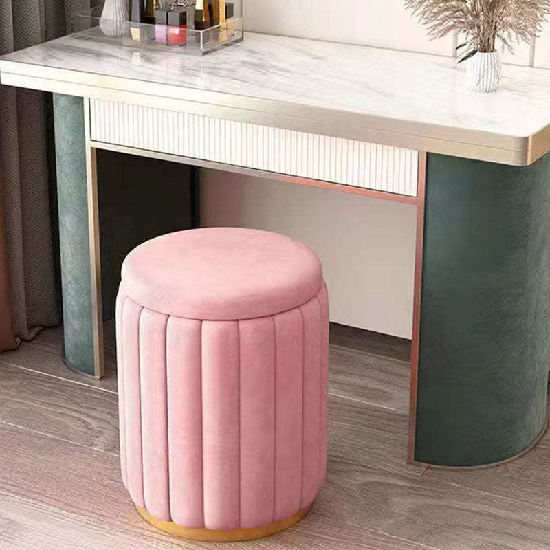 Scandinavian Velvet Wood Round Vanity Stool With Storage — Not Containable / Gray