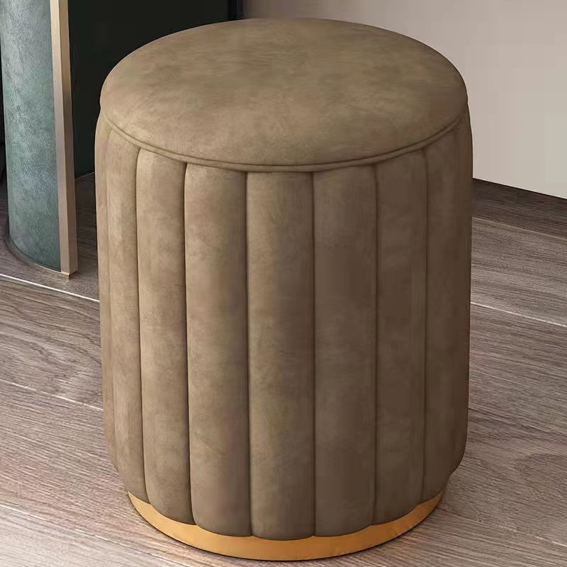 Scandinavian Velvet Wood Round Vanity Stool With Storage