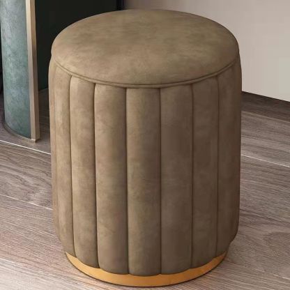 Scandinavian Velvet Wood Round Vanity Stool With Storage