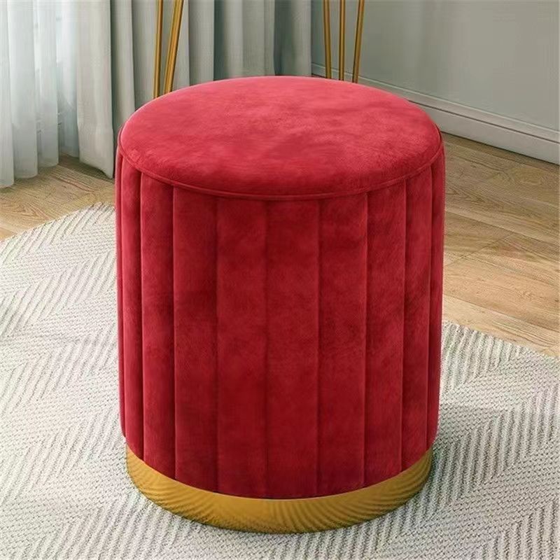Scandinavian Velvet Wood Round Vanity Stool With Storage