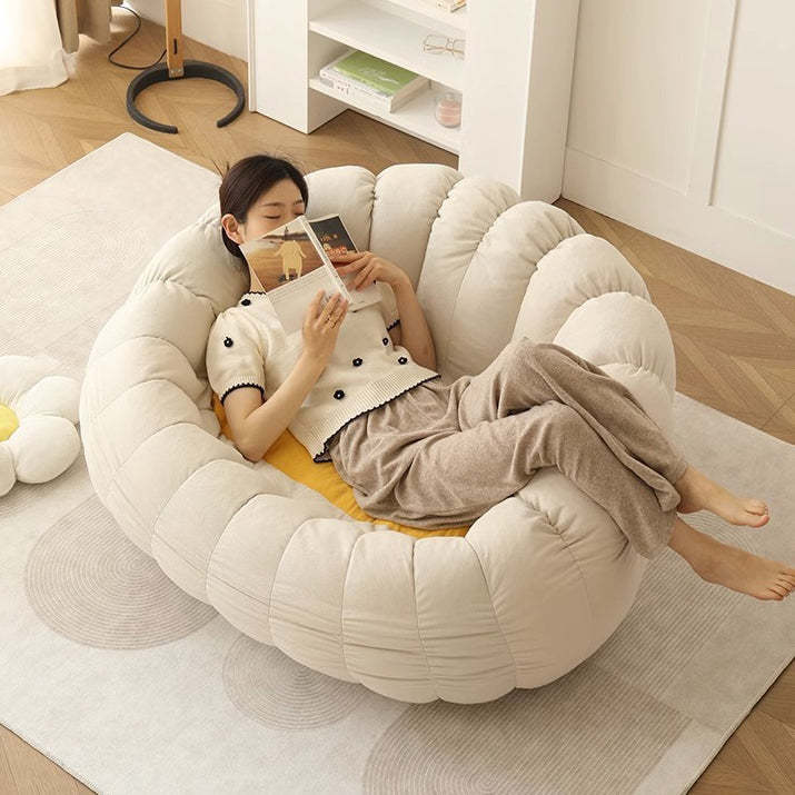 Nordic Snowflake Fleece Flower Sofa Footrest — Without Footrest / Gray & Yellow