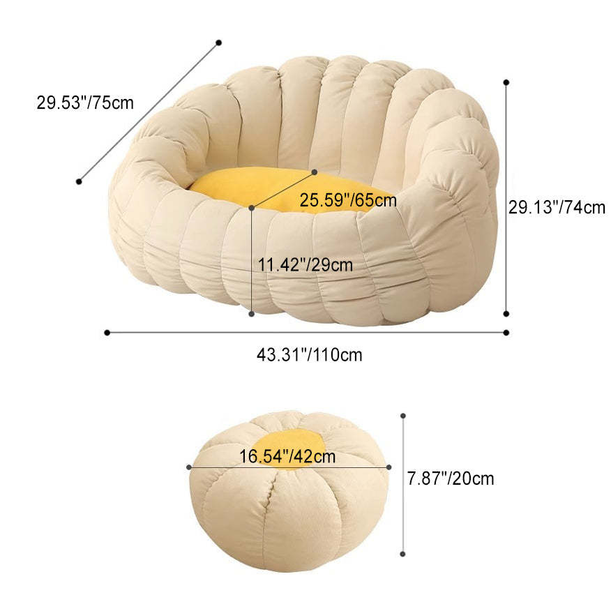 Nordic Snowflake Fleece Flower Sofa Footrest — With 2 Footrests / Beige